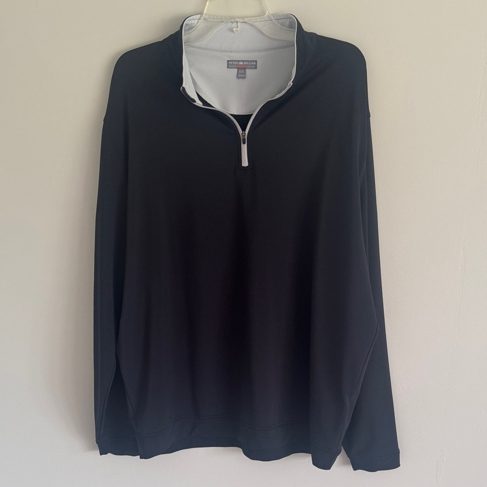 Peter Millar Black Quarter-Zip Pullover with White Trim